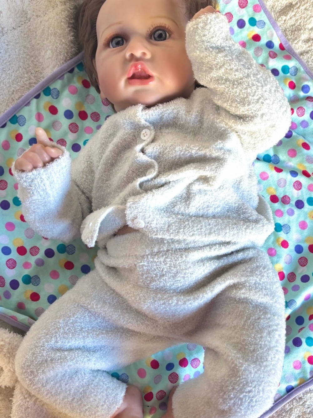 Reborn Cream Plush Baby Doll in Polka Dot Blanket